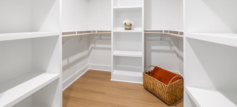 Empty shelves in a walk-in closet