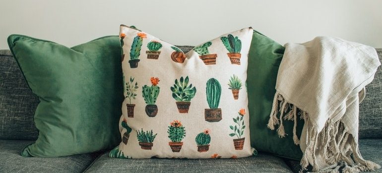 Cushions on a sofa.