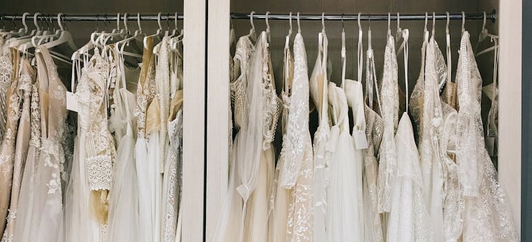 Wedding Dresses Hanging in Shop