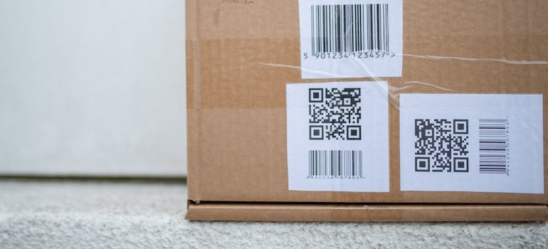 Close-up shot of a box with barcode labels