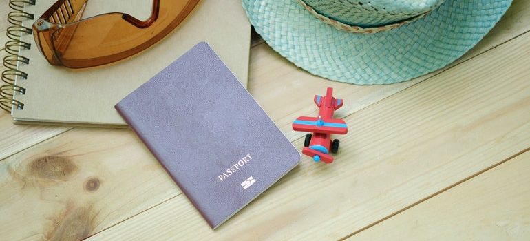 Passport on a desk.