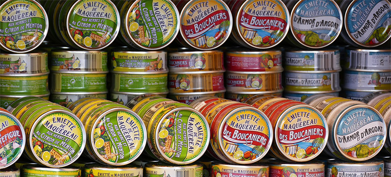 a stack of food cans
