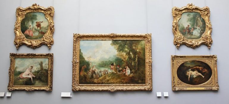 Antique paintings in a museum.
