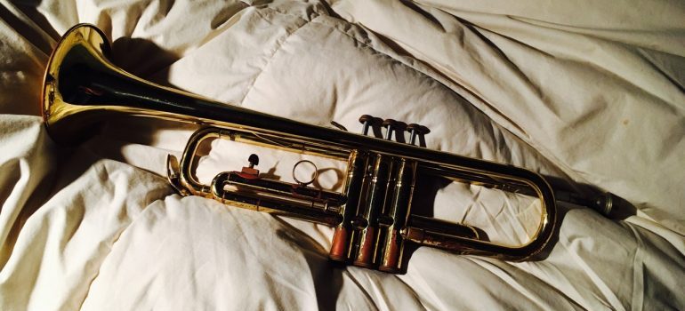 A trumpet on a bed