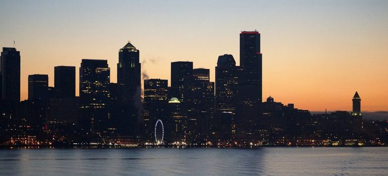 Seattle downtown panprama during sunset.