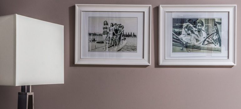 Greyscale photos on the wall