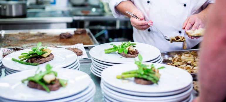 Plates of gourmet meals.
