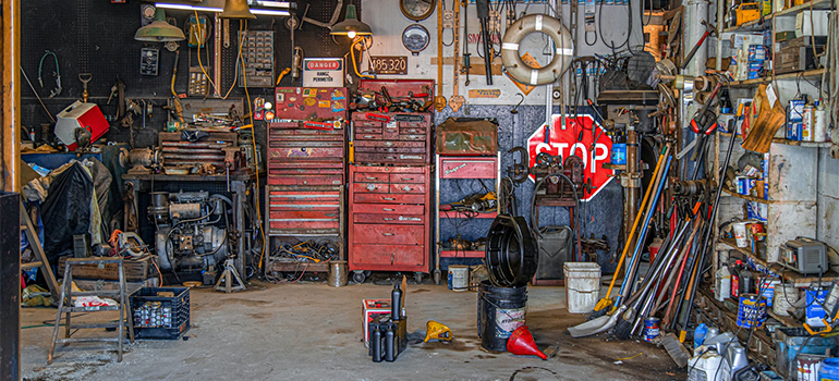 A cluttered garage