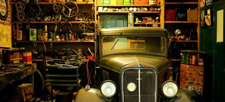 vintage car in a garage