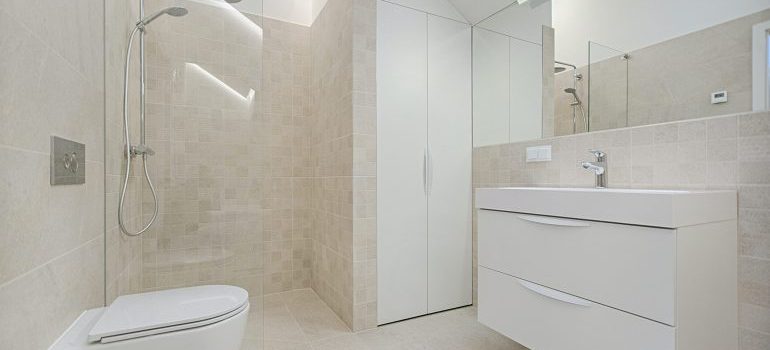white wet room with a sun roof