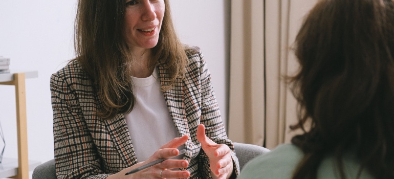 A company representative explaining 