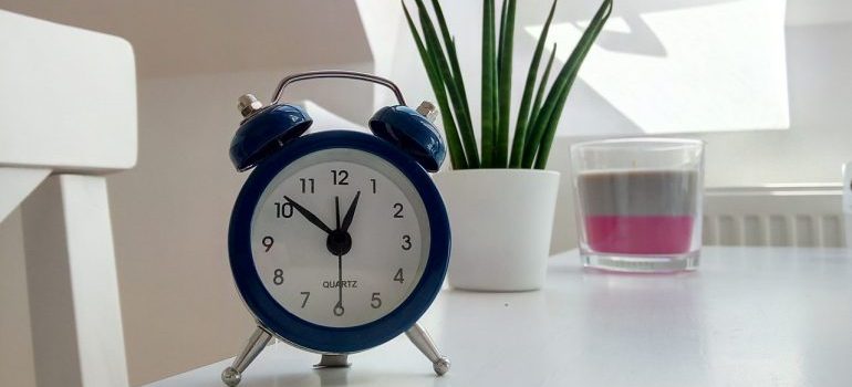 a clock on a table 