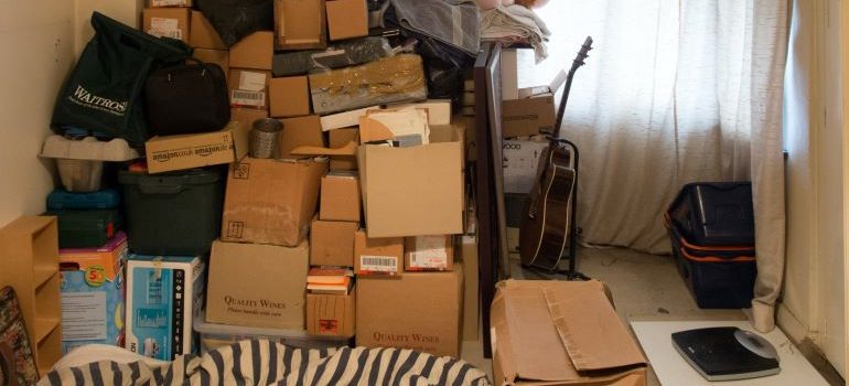Boxes placed in a DIY storage