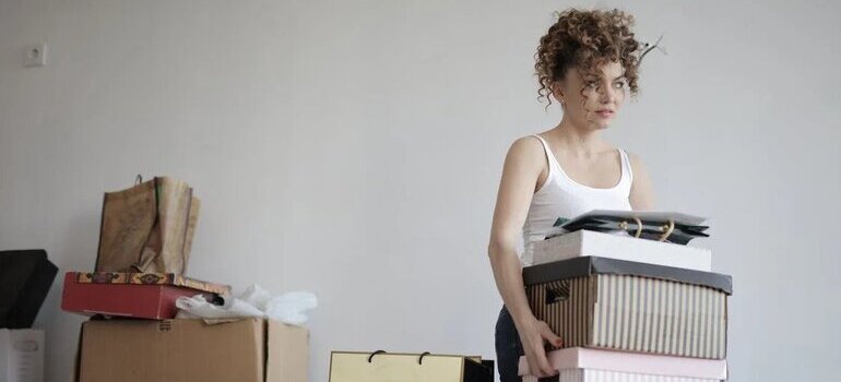 a lady taking care of clutter