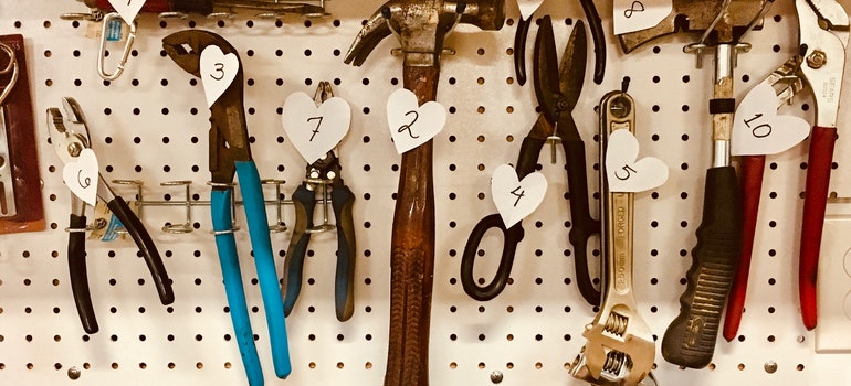 Tools hanging on workbench