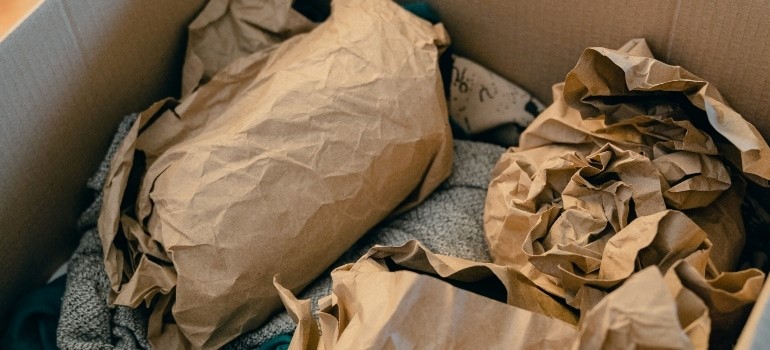 Items wrapped in packing paper 