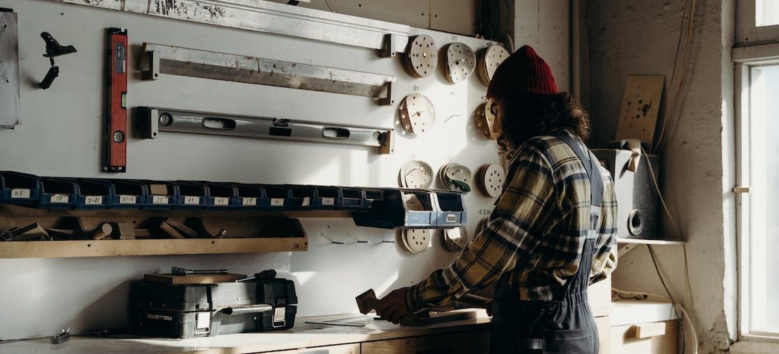 A carpenter making furniture