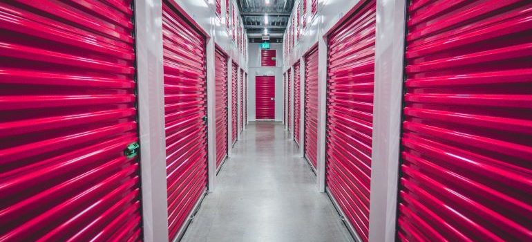 store your garden furniture during the winter months in an indoor storage with pink doors