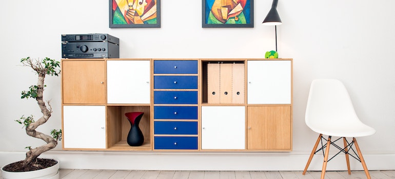 Colorful pieces of furniture.