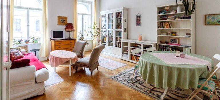 Living room with a small dining area and other furniture