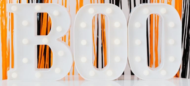Led boo sign requires properly storing Halloween decorations in Seattle