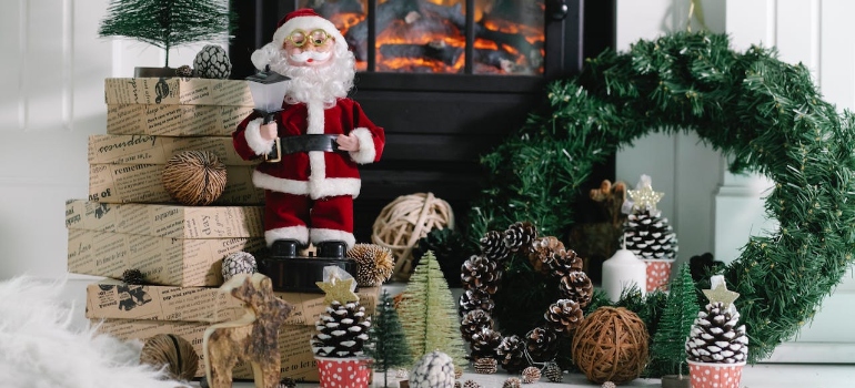 Christmas decorations arranged with storage tips for Airbnb hosts