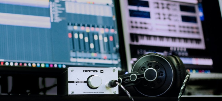Photo of headphone and amplifier after creating a Kirkland home music studio