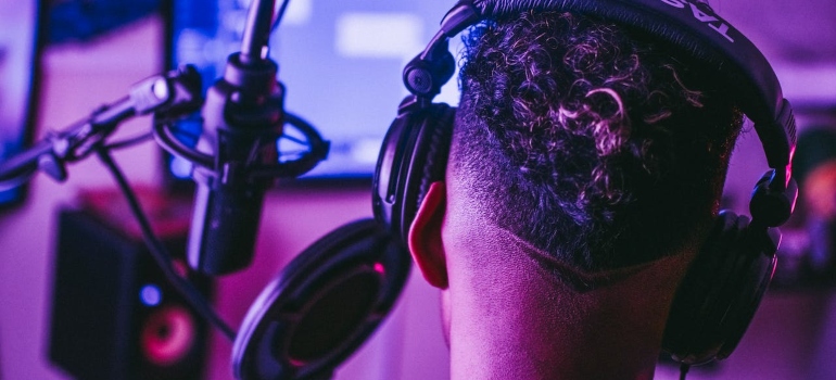 Photo of person wearing headphones after creating a Kirkland home music studio