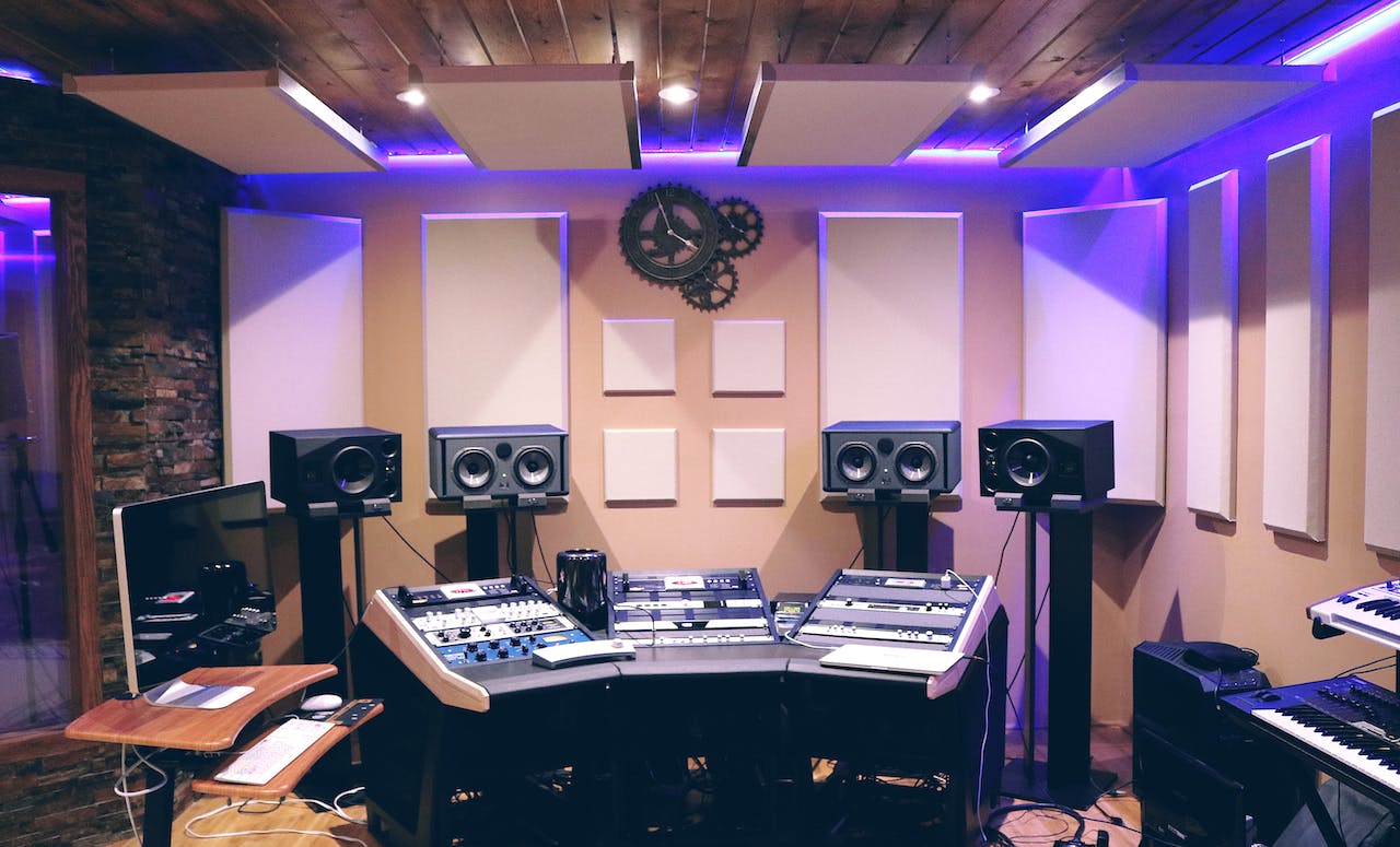 Recording studio with ultra violet florescent lighting