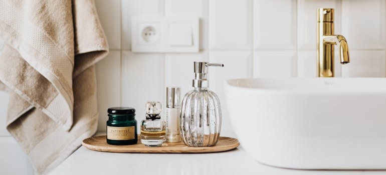 Set of skin care products in contemporary bathroom