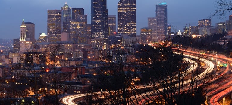 Traffic in Seattle in the evening