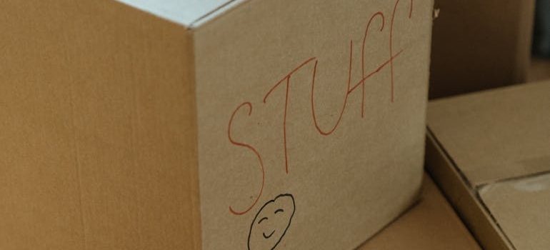 A labeled cardboard box
