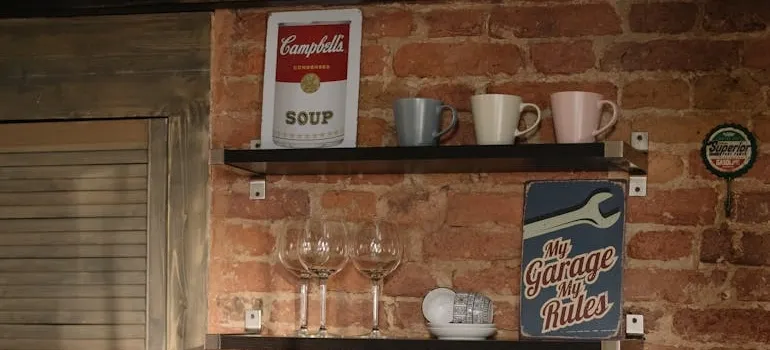 Shelves on a brick wall aftrer you reclaim your garage