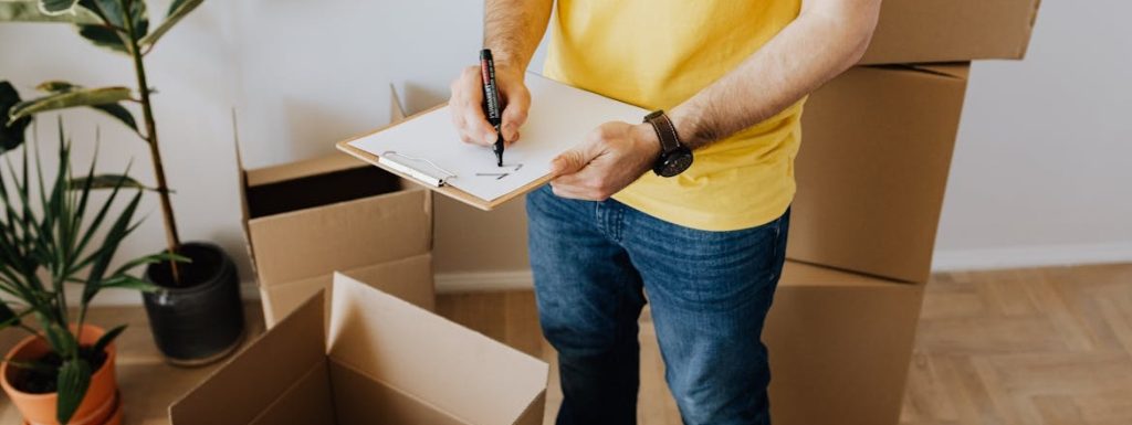 A man taking notes in clipboard while relocating